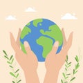 Planet Earth in the human hands. Hands holding the world. Royalty Free Stock Photo